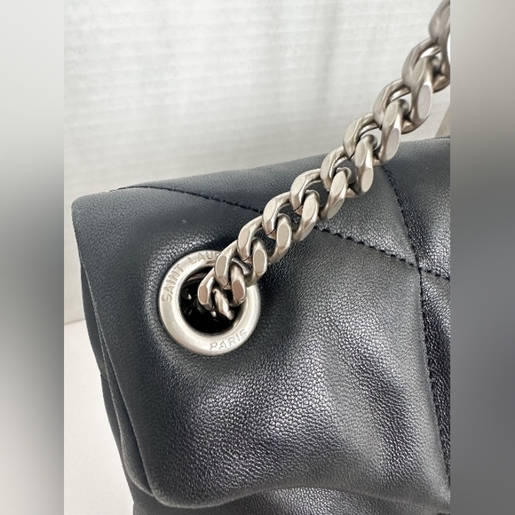 SAINT LAURENT Lambskin Quilted Toy Loulou Puffer Monogram Chain Satchel Black - Picture 3 of 13